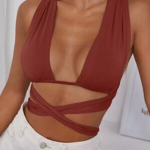 SHEIN Rust Brown Wrap Crop Top